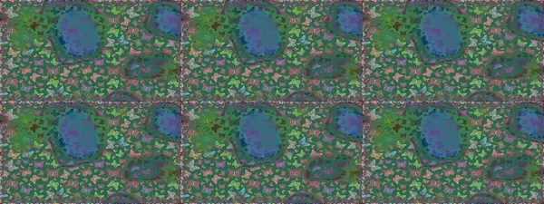 Raster illüstrasyonu. Sonsuz. Mavi ve yeşil soyut suluboya kelebekleri olan pürüzsüz bir arkaplan deseni. Yazdırmayı tekrarla.