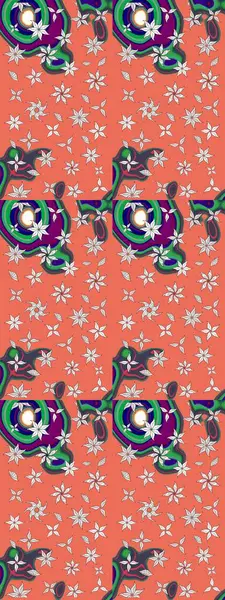 Turuncu arka planda. Tekstil, kumaş, ambalaj, hatıra defteri için hoş bir çiçek arkaplanı. Elle çizilmiş çiçek desenli Raster çizimi. Çocuksu tasarım.