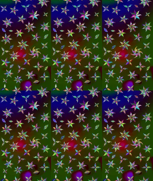 Düz Çiçek Elementleri Tasarımı. Raster illüstrasyonundaki çiçek desenli çizim. Renkli Bahar Teması eskiz kalıbı. Yeşil renkte çiçekler.