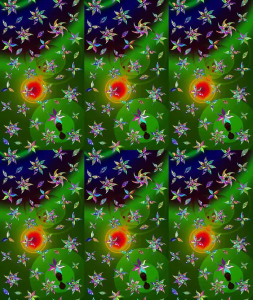 Renkli Bahar Teması eskiz kalıbı. Yeşil renkli çiçekler. Güzel çiçek deseni. Düz Çiçek Elementleri Tasarımı.