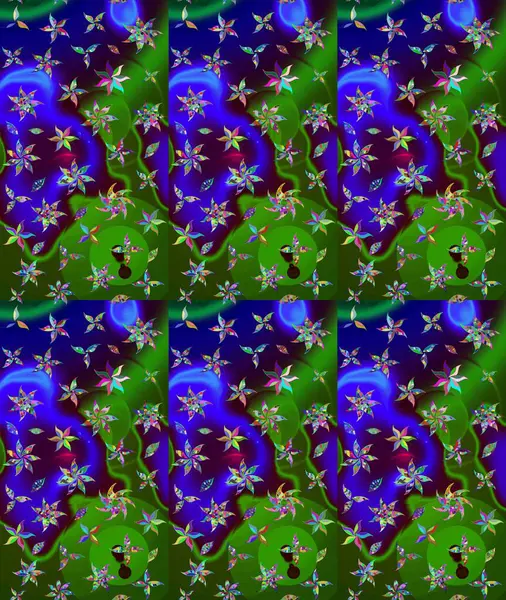 Kabile sanatı boho baskısı, klasik çiçek arkaplanı. Soyut etnik raster çizim kalıbı. Arkaplan dokusu, duvar kağıdı, yeşil renkli çiçek teması.