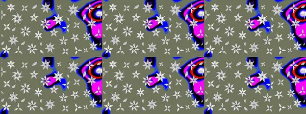 Parlak renkli fantezi çiçekleri, yapraklar, yeşil renkli tomurcuklar. Suluboya el çizimi elementli çiçek çizimi deseni.