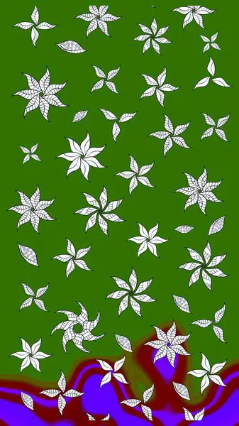 Parlak çiçekli yeşil renkler üzerine soyut çizim deseni. Çiçeksel elementlerle süslenmiş zarif raster dokusu. Küçük çiçekte şirin bir çiçek deseni var..