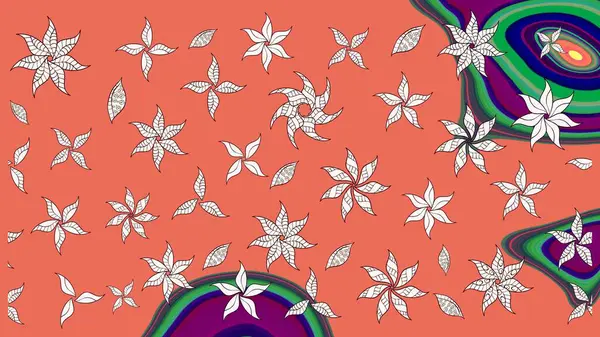 Raster illüstrasyonu. Tropik çiçek desenleri. Turuncu renkte çiçekler.