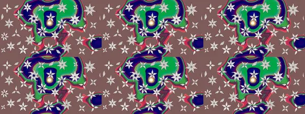 Patlayan çiçekler soyut olarak yerleştirilmiş. Raster deseni. Kahverengi renklerde bahar çiçekleri. Raster illüstrasyonu.