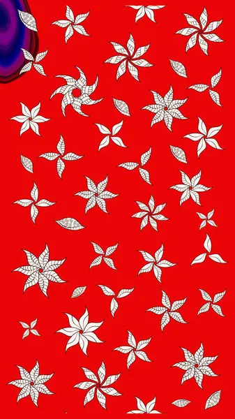 Düz Çiçek Elementleri Tasarımı. Renkli Bahar Teması eskiz kalıbı. Kırmızı renkli şirin çiçek deseni. Raster Modaya uygun kumaş deseni.