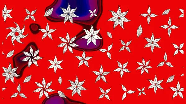 Raster deseni. Bahar çiçekleri dallı desen, kırmızı renkler çiçekli siluet.