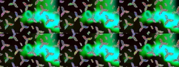 Noel siyahı, yeşil ve mavi. Raster illüstrasyonu. Sihirli siyah, yeşil ve mavi tatil soyut arka plan yıldız ve düşen kar taneleri.