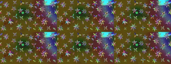 Çok yeşil zarif küçük çiçekler ve yeşil renkli komik böcekler, raster desen, illüstrasyon.