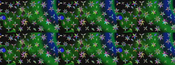 Raster illüstrasyonundaki çiçek desenli çizim. Yeşil renkte çiçekler.