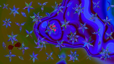 Raster deseni. Soyut çiçek çizim kalıbı arka planı. Küçük çiçekteki sevimli çiçek deseni. Raster illüstrasyonu. Yeşil renklerde.