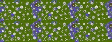 Çiçekli karalama şeklinde Raster çiçek deseni. Yumuşak, yeşil renkli bahar çiçekleri. Raster illüstrasyonu.