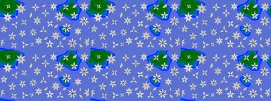 Çiçek desenli çizim. Raster illüstrasyonu. Asya tekstil tarzında. Mavi renkli çiçekler. Renkli Bahar Teması eskiz kalıbı. Düz Çiçek Elementleri Tasarımı.