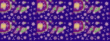 Arkaplan dokusu, duvar kağıdı, mavi renkli çiçek teması. Soyut etnik raster çizim kalıbı. Kabile sanatı boho baskısı, klasik çiçek arkaplanı.