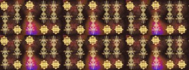 Düz dizayn. Raster illüstrasyonu. Grafiksel element dekorasyonu. Kar Tanesi Mozaik ikonu. Sembol kışı, donmuş, Noel, yeni yıl tatili. Kahverengi, mor ve sarı siluet kar tanesi işareti.