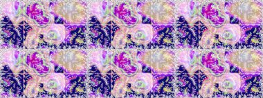 Parmak izi, kumaş, duvar kâğıdı, tekstil için raster dokusu. İşlemeli çiçekli, dikişsiz desen. Renkli grunge, koloni ve mavi çiçeklerle soyut arkaplanı zenginleştirir.