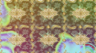 Klasik klasik klasik arka plan. Kusursuz klasik raster altın desenli. Raster illüstrasyonu. Geleneksel oryantasyon süsü. Tarafsız renklerde altın elementlerle kusursuz desen.