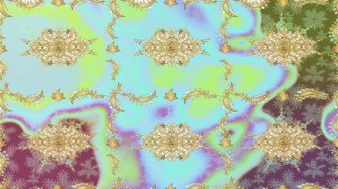 Tarafsız renkler ve altın elementler. Çiçek desenli altın metal. Raster altın çiçek süsü brokar kumaş ve cam desenli. Kusursuz altın desen.