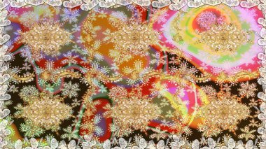 Kahverengi renkte altın bir element. Barok tarzında altın çiçekli süs. Damask arkaplanı. Altın çiçekli, pürüzsüz desen.