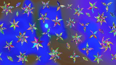 Tekrar eden çiçek arkaplanı, zarif mavi çiçek duvar kağıdı. Mavi renkler üzerine çiçek desenli çizimler, el yapımı papatyalar, papatyalar..