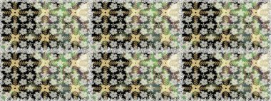 Raster illüstrasyonu. Çiçek duvar kağıdı. Kusursuz desen. Hint süsü. Tarafsız ve gri renklerde. Renkli süs kenarı.