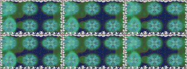 Raster çiçek izi. Çiçek yeşili ve mavi pürüzsüz desen. Klasik taslak çizimi.