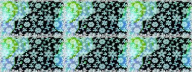 Renkli Bahar Temalı Kusursuz Arkaplan. Mavi ve siyah renkte zarif çiçekli suluboya. Düz Çiçek Elementleri Tasarımı. Raster illüstrasyonu.