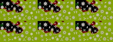 Raster deseni. Bahar çiçekleri dallı desen, yeşil renkler çiçekli siluet.