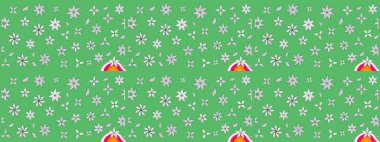 Küçük çiçekteki sevimli çiçek deseni. Raster illüstrasyonu. Yeşil renkte çiçekler.