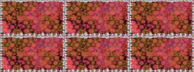 Renkli Bahar Temalı Kusursuz Arkaplan. Kahverengi renkli çiçekler. Düz Çiçek Elementleri Tasarımı. Raster illüstrasyonunda kusursuz çiçek deseni.