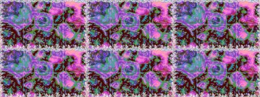 Düz Çiçek Elementleri Tasarım Raster illüstrasyonu. Çiçekli, suluboya desenli kusursuz çiçek deseni. Mor renkte çiçekler. Renkli Bahar Teması: Kusursuz Arkaplan.