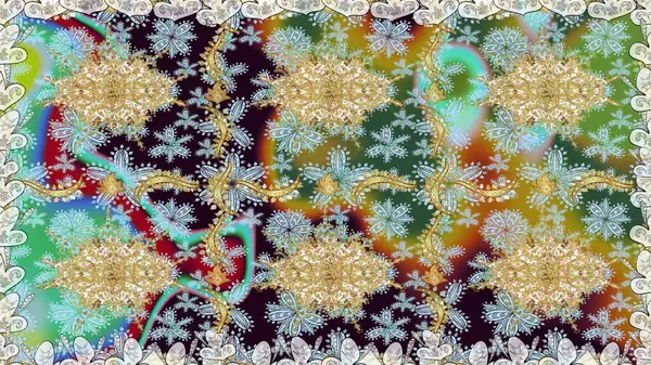 Geleneksel raster ve altın desen. Damask pürüzsüz süsü. Nötr renkler üzerinde klasik oryantal desen.