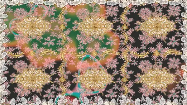 Paisleys zarif çiçek desenli dikdörtgen arka plan duvar kâğıdı illüstrasyonlu klasik stil, modern 3D çizgili sanat altın ve gri desenli çiçek yaprakları ve süslemeleri..