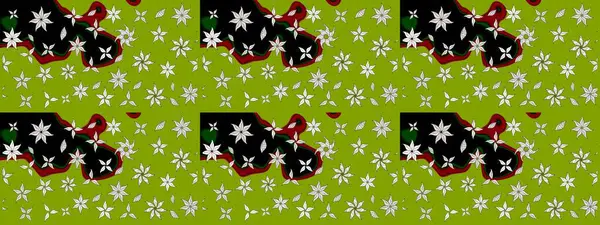 Raster deseni. Bahar çiçekleri dallı desen, yeşil renkler çiçekli siluet.