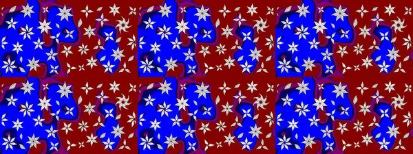 Çiçek ve yapraklı karalama şeklinde Raster çiçek deseni. Raster illüstrasyonu. Kibarca, bahar çiçekleri kırmızı renklerde.