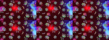 Düz Çiçek Elementleri Tasarımı. Eskiz klasiği. Raster Şirin kumaş deseni. Renkli Bahar Teması çizim şablonu.