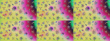 El çizimi çiçek unsurları olan soyut çizim raster deseni. Çiçekli ipek eşarp. 1950-1960 motifleri. Retro tekstil tasarım koleksiyonu. Nötr üzerine nötr.