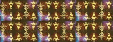 Raster illüstrasyonu. Kahverengi, sarı ve nötr renklerde çiçekler. Çiçek desenli çizim. Raster illüstrasyonu. Asya tekstil tarzında.