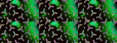 Yeşil, siyah ve gri renkte kar tanesi süsü. Kar tanesi süsü Raster illüstrasyonu. Güzel süs eşyası. Kar taneleri izole edildi.