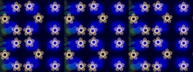 Siyah, nötr ve mavi renklerde altın bir element. Barok tarzında altın çiçekli süs. Damask arkaplanı. Altın çiçekli çizim şekli.