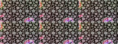 Suluboya elle çizilmiş çiçek desenli eskiz deseni. Parlak renkli fantezi çiçekleri, yapraklar, siyah renkli tomurcuklar.