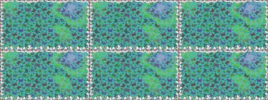 Raster. Raster illüstrasyonu. Mavi ve yeşil arka plandaki suluboya kelebeklerin. Web sayfası geçmişleri, duvar kağıtları, tekstil ve yüzey dokuları için mükemmel. Kusursuz desen.