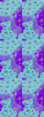 Mavi renkli çiçekler. Raster illüstrasyonundaki çiçek desenli çizim. Düz Çiçek Elementleri Tasarımı. Renkli Bahar Teması çizim şablonu.