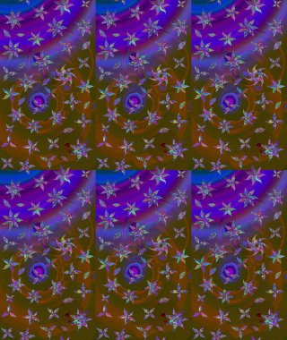 Raster illüstrasyonundaki çiçek desenli çizim. Suluboya tarzında kahverengi renkte çiçekler.