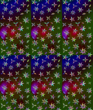 Çok yeşil zarif küçük çiçekler ve yeşil renkli komik böcekler, raster desen, illüstrasyon.