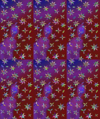 Çiçekli karalama şeklinde Raster çiçek deseni. Raster illüstrasyonu. Kibarca, yaz çiçekleri kırmızı renklerde.