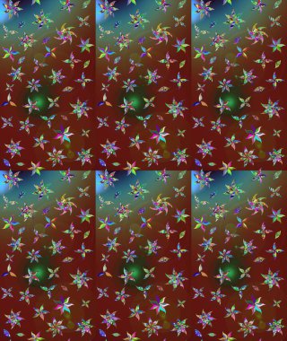 Şirin çiçek elementleri. Raster illüstrasyonu. Robot resim. Kahverengi renkte çiçekler.