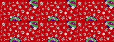 Raster illüstrasyonundaki çiçek desenli çizim. Kırmızı renkte çiçekler. Renkli Bahar Teması eskiz kalıbı. Düz Çiçek Elementleri Tasarımı.