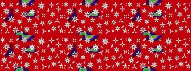 Çiçek buketleriyle klasik bir eskiz şekli. Raster illüstrasyonu. Kırmızı renklerde.