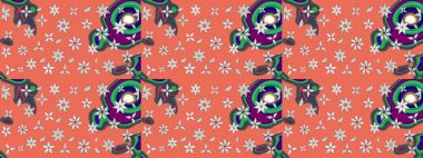 Elle çizilmiş çiçek desenli Raster çizimi. Tekstil, kumaş, ambalaj, hatıra defteri için hoş bir çiçek arkaplanı. Çocuksu tasarım. Turuncu arkaplanda.